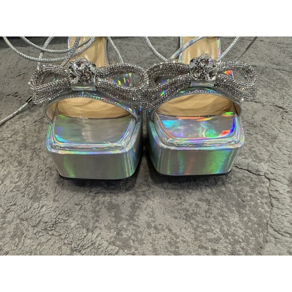 Mach & Mach Double Bow Platform Sandals Heels 38 1/2 STORE MODEL - Picture 3 of 9
